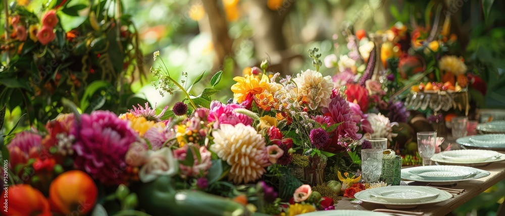 Table decoration with flowers for wedding or other holiday Table decoration with flowers for wedding or other holiday