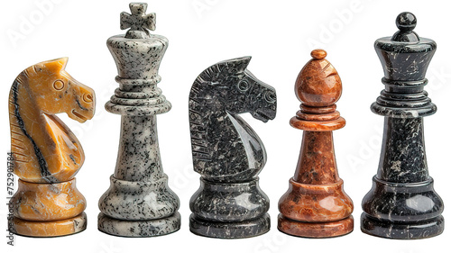 Set chess pieces isolated on transparent background ,marble chess piece png ,generative ai