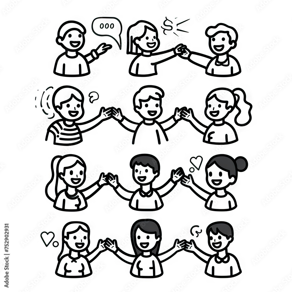 Empathetic Expressions - Connect with Others. Sticker Collection. Multiple. Vector Icon Illustration. Icon Concept Isolated Premium Vector. Line Art. Black Outline. White Background. Empathetic Expressions - Connect with Others. Sticker Collection. Multiple. Vector Icon Illustration. Icon Concept Isolated Premium Vector. Line Art. Black Outline. White Background.