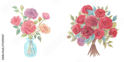 cute bouqet of rose watercolour vector illustration © Finkha