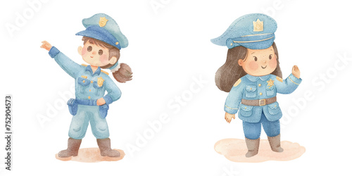 cute police watercolour vector illustration