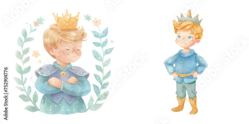 cute prince watercolour vector illustration 