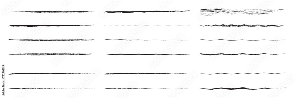 Set of wavy horizontal lines. Marker hand-drawn line border set and scribble design elements. Lines hand drawn paint brush stroke. Vector set isolated on white. Hand drawn scribble. Black ink .EPS 10 Set of wavy horizontal lines. Marker hand-drawn line border set and scribble design elements. Lines hand drawn paint brush stroke. Vector set isolated on white. Hand drawn scribble. Black ink .EPS 10