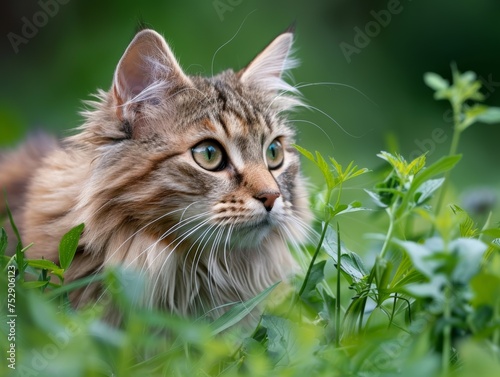 Siberian Cat Hunting in Grass