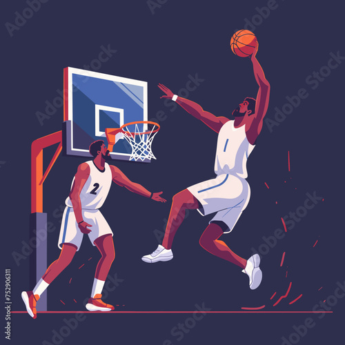 Two basketball players in action during the game