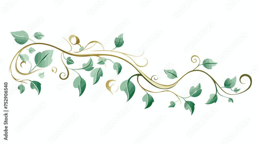 Stylized twig with leaves and curls. graphic decor 