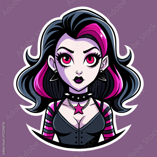 Tshirt Sticker of a Gothic Glam Attitude Horror Girl Sticker