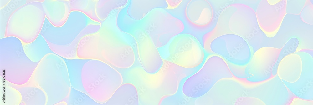 Pastel organic shapes with holographic rainbow edges