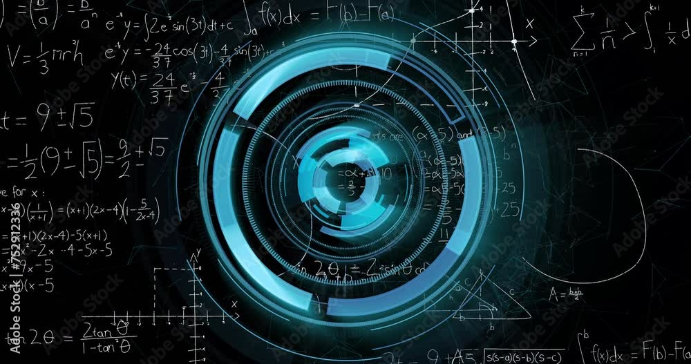 Animation of scope scanning over mathematical equations on black background