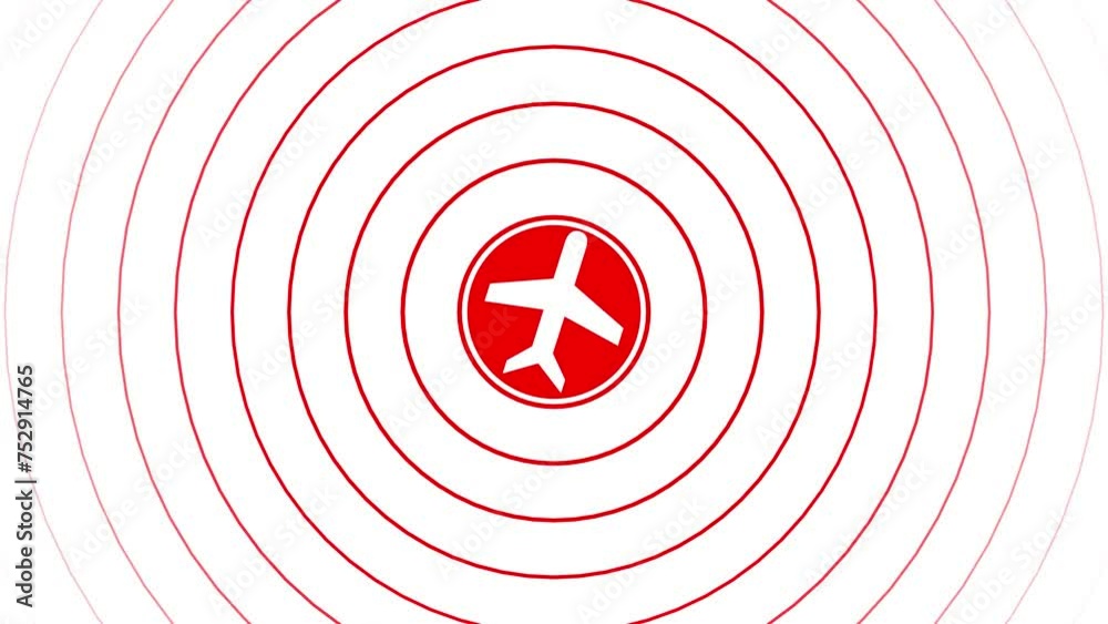 Aeroplane icon radio wave red color animation white background Aeroplane icon radio wave red color animation white background