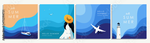 Hello Summer, posters, cards for social media, square banners