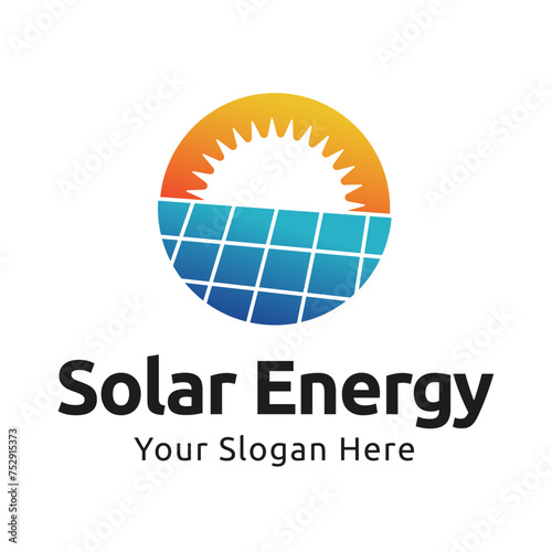 Solar energy logo design. Sun and solar panel abstract symbol. Sun power logo
