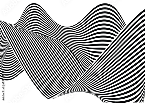 Optical art background, geometric wave design, black and white, Vector wave stripes.