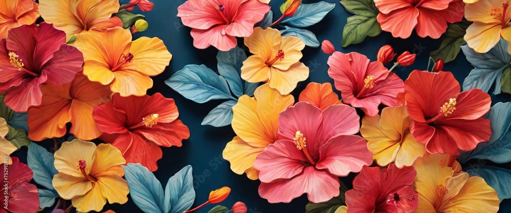 custom made wallpaper toronto digitalCapture the beauty of nature with a colorful hibiscus pattern in a whimsical and playful drawing style, featuring the exotic flowers in bold and striking designs that will add a pop of color