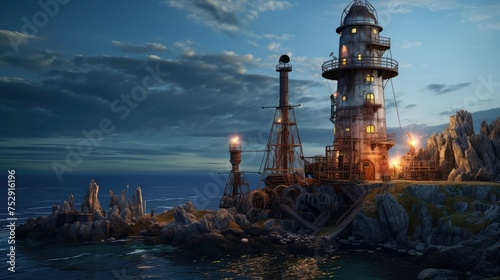 lighthouse at night photo