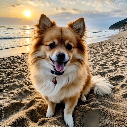 dog on the beach. Geerative AI photo