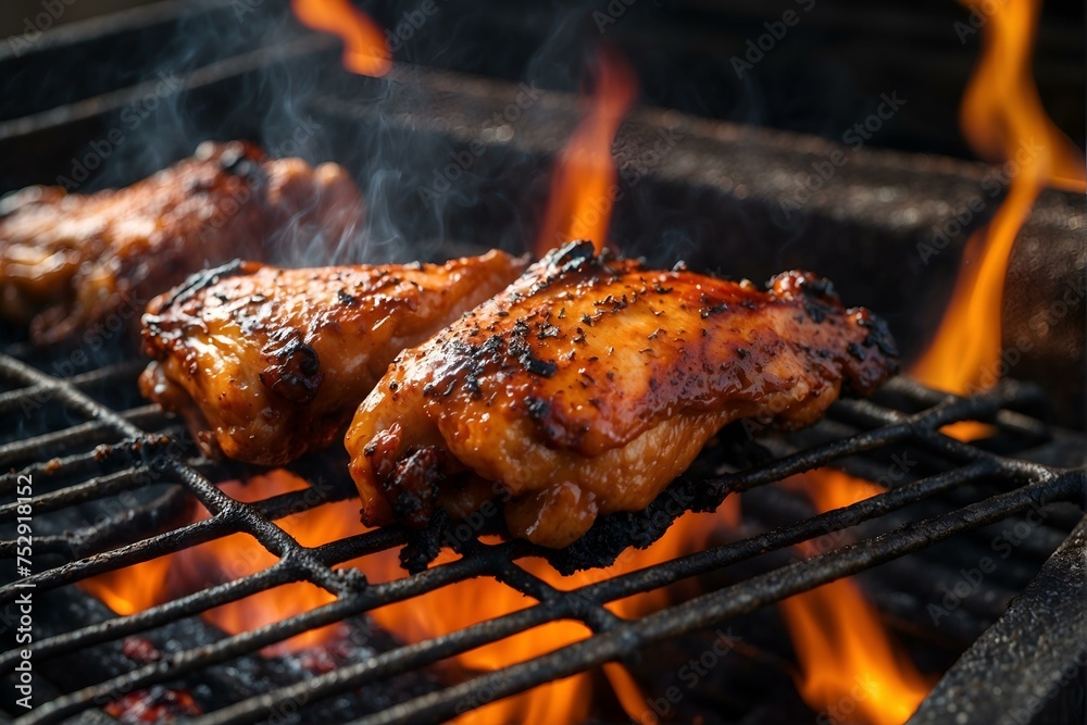 Glazed chicken thighs seasoned perfectly showing char marks and smokey flair Glazed chicken thighs seasoned perfectly showing char marks and smokey flair