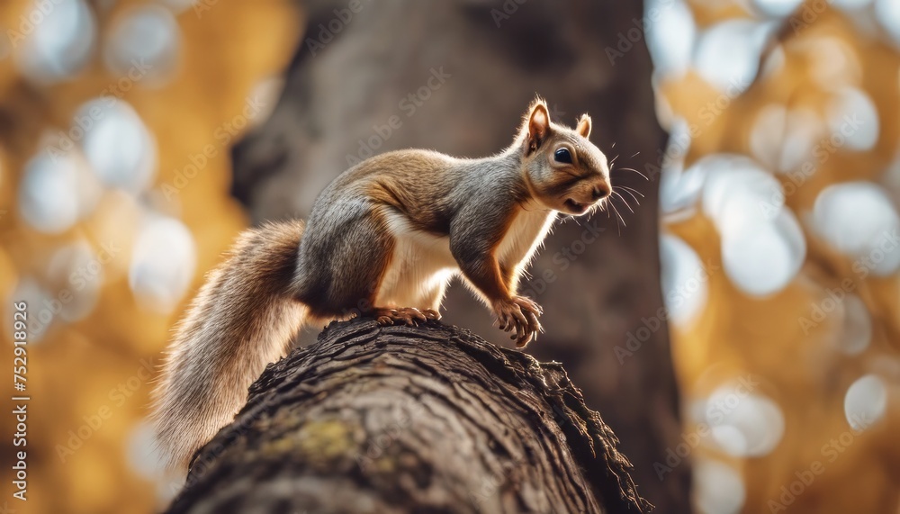 view of an agile squirrel scurrying up a tree in search of acorns image background