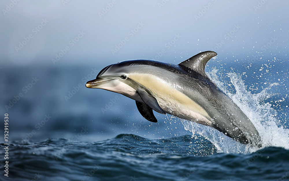 Obraz premium Dolphin jumping in the ocean. Generative AI
