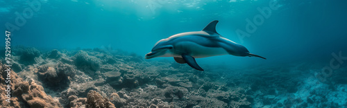 Dolphin swimming in the ocean. Generative AI © Nipawan