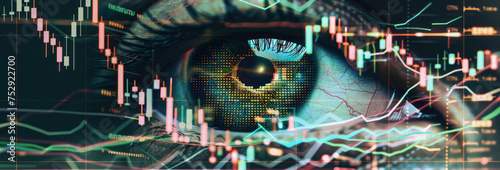 Eye with a Stock Chart. Analyzing Business Growth and Investment Strategies through Technological Insights, Financial Analysis, and Strategic Market Evaluation for Success in the Stock Market
