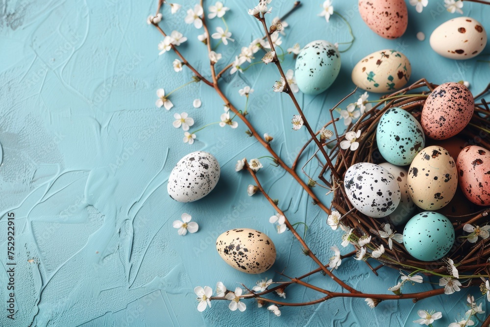 Colorful Easter Egg Basket family tradition. Happy easter Easter egg garland bunny. 3d decorative boxes rabbit illustration. Cute heartwarming thought festive card irresistible copy space wallpaper