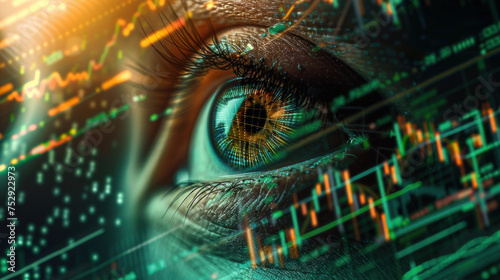 Eye with a Stock Chart. Analyzing Business Growth and Investment Strategies through Technological Insights, Financial Analysis, and Strategic Market Evaluation for Success in the Stock Market