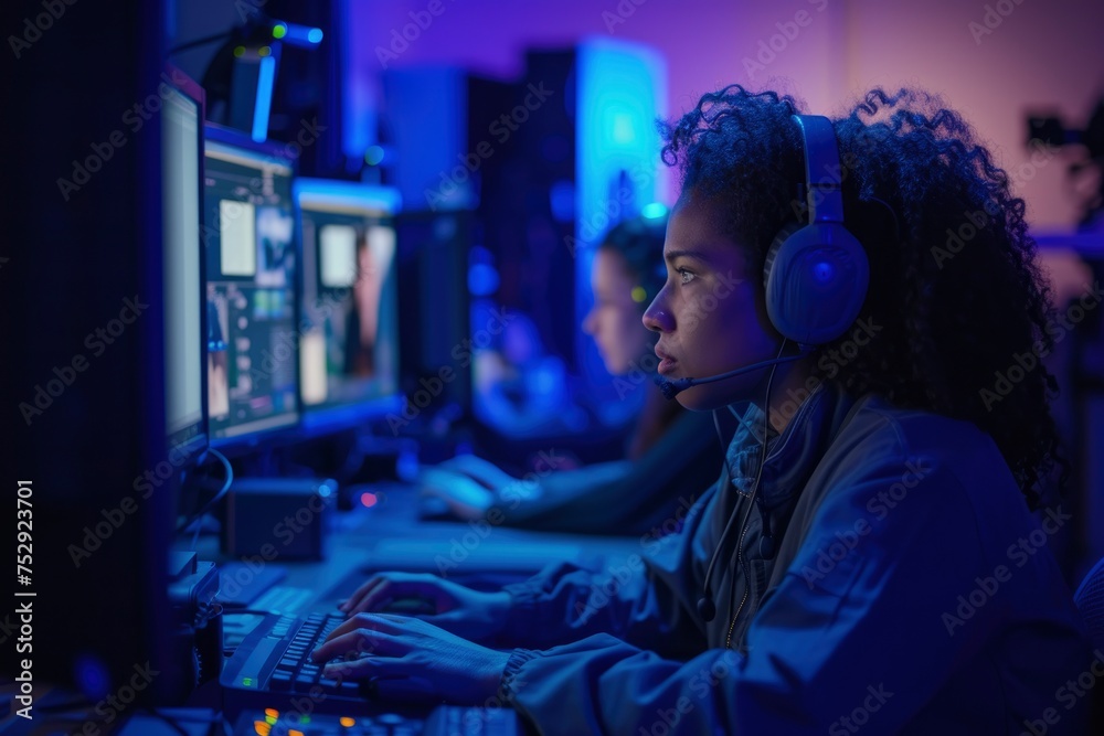 women in production control room. generative ai women in production control room. generative ai