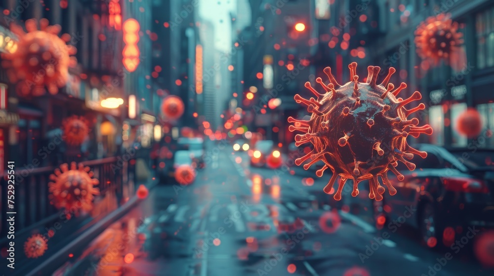 Coronavirus Attacking City Street Pandemic Scene Coronavirus Attacking City Street Pandemic Scene