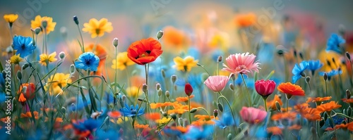 The Title  Blooming Wildflowers  A Colorful Display of Nature. Concept Nature Photography  Wildflower Blooms  Vibrant Colors  Floral Portraits  Springtime Splendor