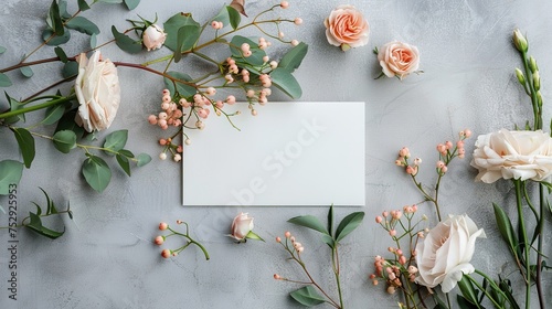 Wedding card mockup with copy space on grey concrete background,generative ai