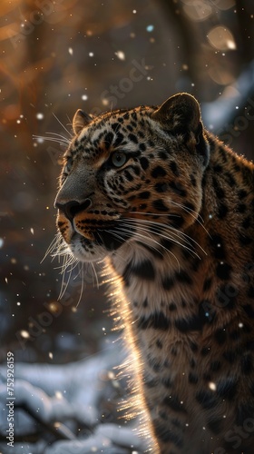 a European Ice Age leopard in a cinematic setting.