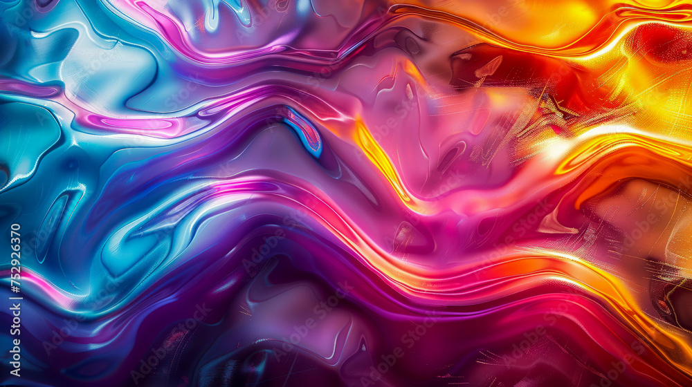 Abstract artwork liquid silk, 3D waves  with smoothly blending rainbow colors, harmonious symphony of shades, fluid and organic shapes, fabulous atmosphere, digital illustration, modern, mesmerizing.