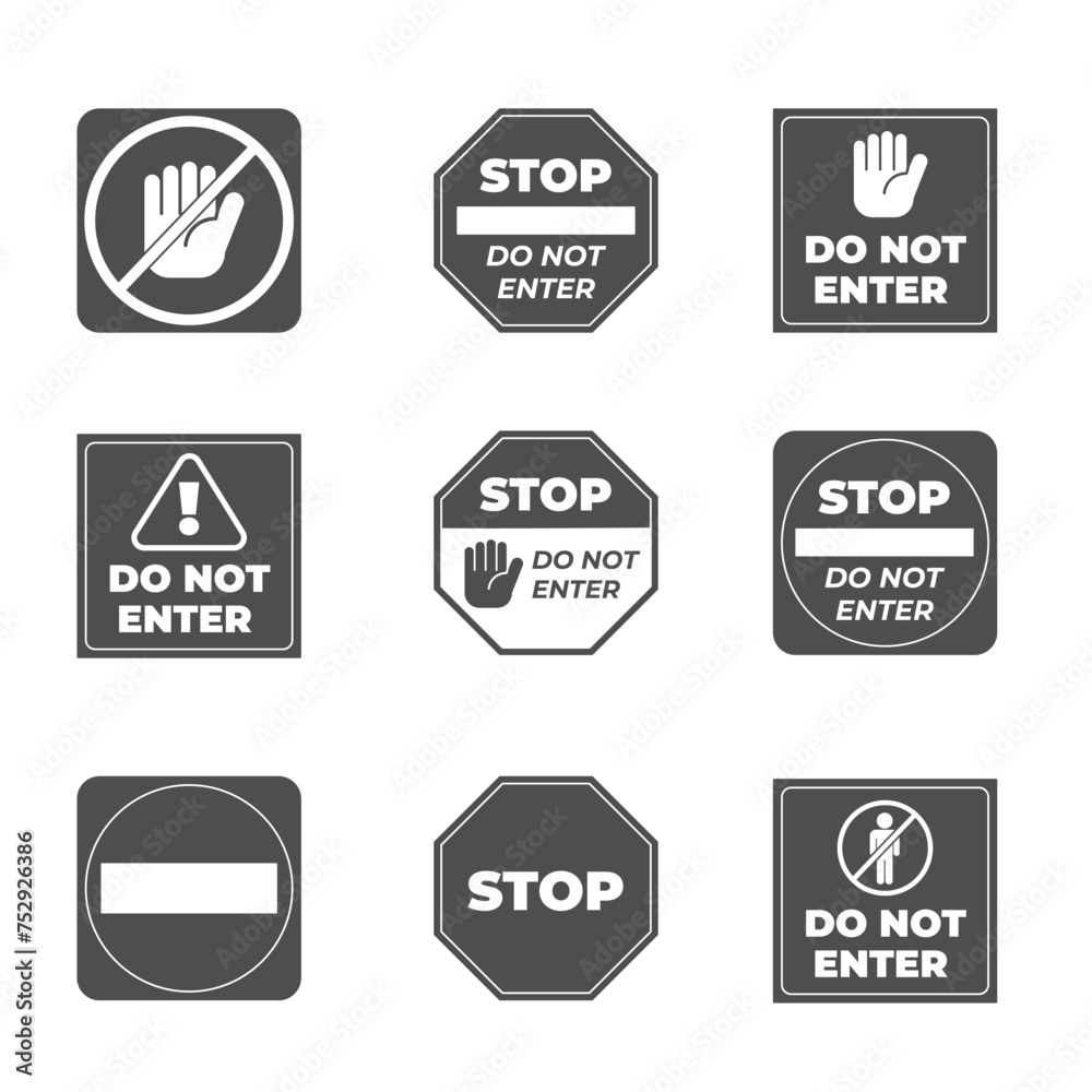 Icon sheet with traffic signs on white background.