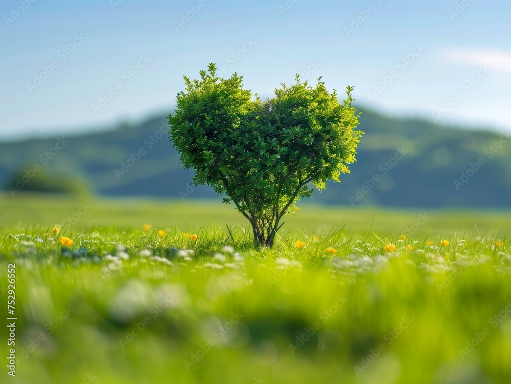 Heart Shaped Tree on Green Grass Heart Shaped Tree on Green Grass