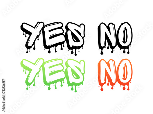Yes and No comic lettering. Silhouette and flat style. Vector icons photo