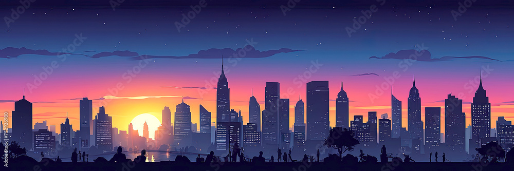 Fototapeta premium Silhouette of an evening modern city