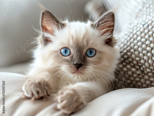 Cute Ragdoll Kitten Paw on Pillow