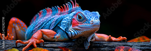 Bearded dragon lizard,
Illustration of vibrant red and blue iguana photo