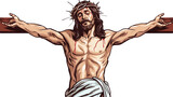 Jesus christ in the cross freehand draw cartoon vector