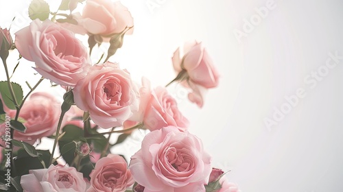 a pink rose flower against a white background, epitomizing the beauty of spring nature with ample empty space for text.