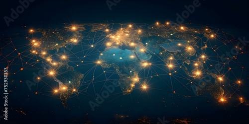 Interconnected World  A Map of Countries on a Dark Background. Concept Cartography  International Relations  Global Connectivity  Geographic Information Systems  World Geography