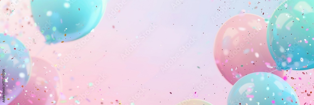 Birthday banner with balloons either side on a in the middle features space for text