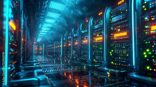 Database futuristic server. mining crypto currency farm technology. Generative AI photo