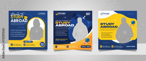 Study abroad social media post banner, Higher education social media post square flyer web banner template