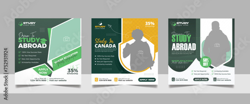 Study abroad social media post banner, Higher education social media post square flyer web banner template