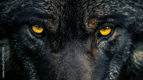 Piercing Gaze of a Black Wolf
