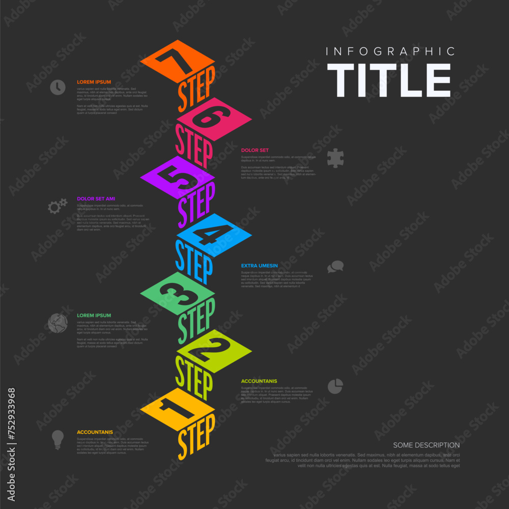 Infogrpahic dark vertical stairs steps diagram template