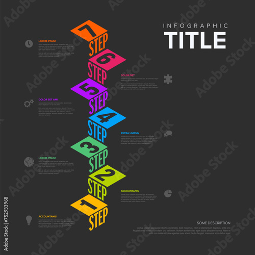 Infogrpahic dark vertical stairs steps diagram template