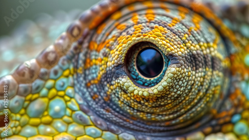 Macro photo of Chameleon iris, revealing intricate patterns and